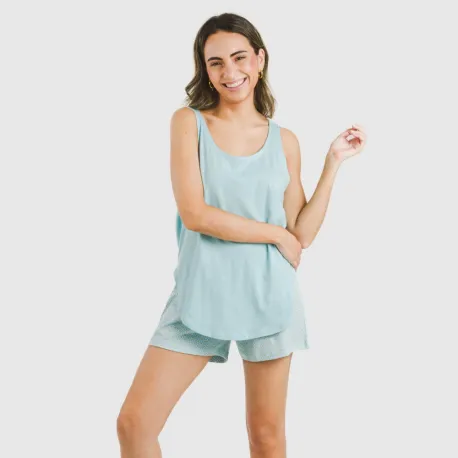Pijama curto algodão Sassy azul celeste pijamas-curtos-mulher