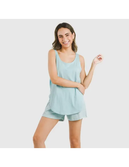 Pijama curto algodão Sassy azul celeste pijamas-curtos-mulher