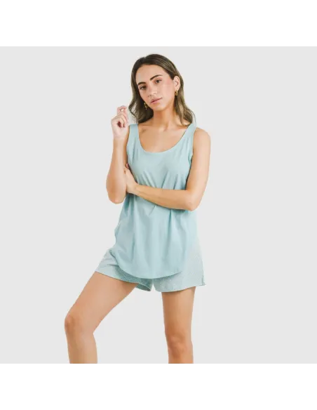 Pijama curto algodão Sassy azul celeste pijamas-curtos-mulher
