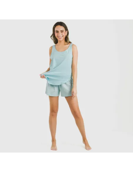 Pijama curto algodão Sassy azul celeste pijamas-curtos-mulher