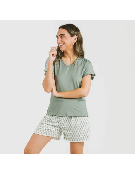 Pijama curto mulher manga fluída soft Remo verde pijamas-curtos-mulher