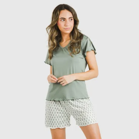 Pijama curto mulher manga fluída soft Remo verde pijamas-curtos-mulher