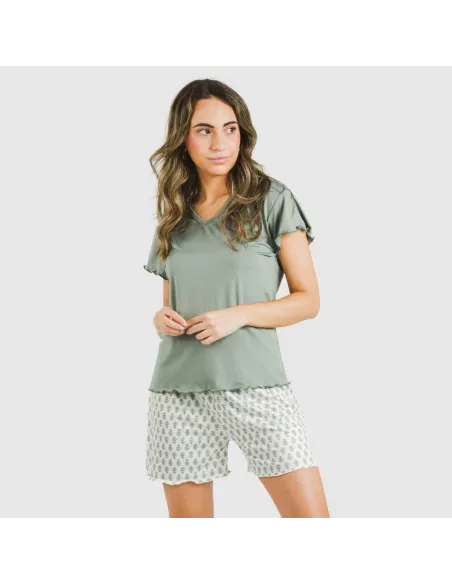 Pijama curto mulher manga fluída soft Remo verde pijamas-curtos-mulher