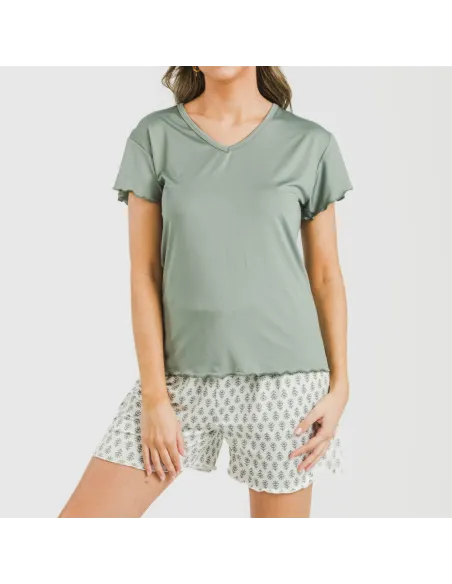 Pijama curto mulher manga fluída soft Remo verde pijamas-curtos-mulher