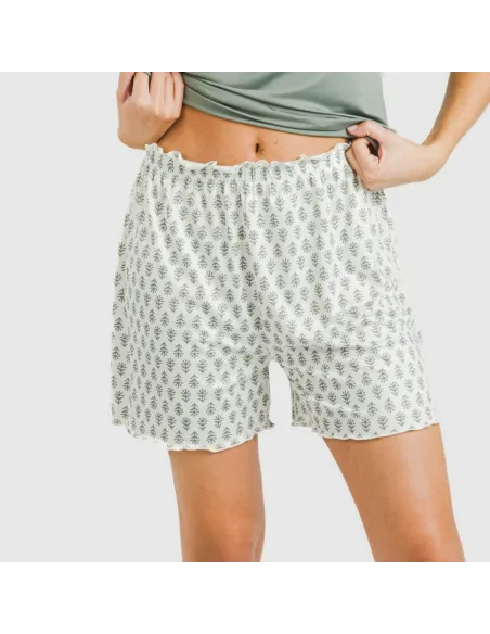 Pijama curto mulher manga fluída soft Remo verde pijamas-curtos-mulher