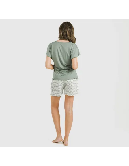 Pijama curto mulher manga fluída soft Remo verde pijamas-curtos-mulher