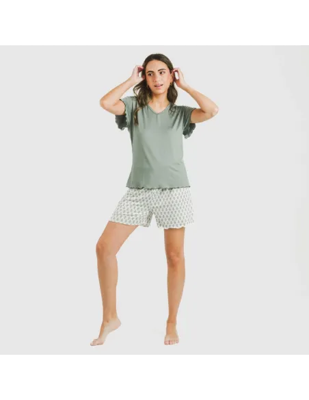 Pijama curto mulher manga fluída soft Remo verde pijamas-curtos-mulher
