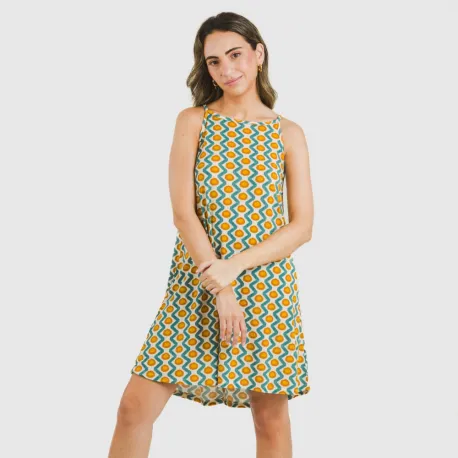 Vestido curto alças crepe Naya água marinha vestidos-mulher