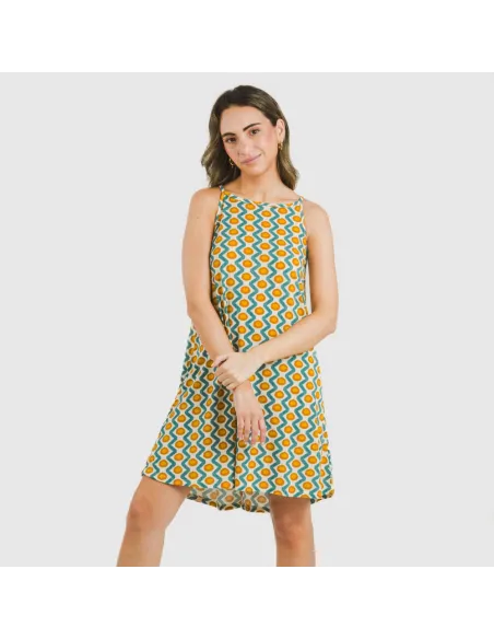 Vestido curto alças crepe Naya água marinha vestidos-mulher