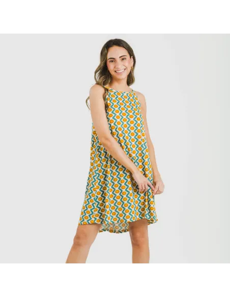 Vestido curto alças crepe Naya água marinha vestidos-mulher