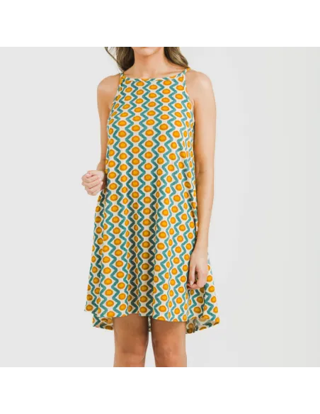 Vestido curto alças crepe Naya água marinha vestidos-mulher