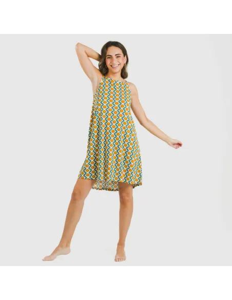 Vestido curto alças crepe Naya água marinha vestidos-mulher