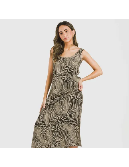 Vestido comprido alças viscosa Drus bege - preto vestidos-mulher