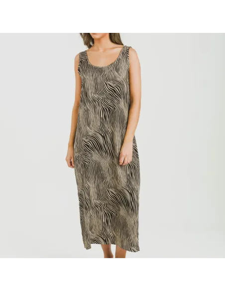 Vestido comprido alças viscosa Drus bege - preto vestidos-mulher