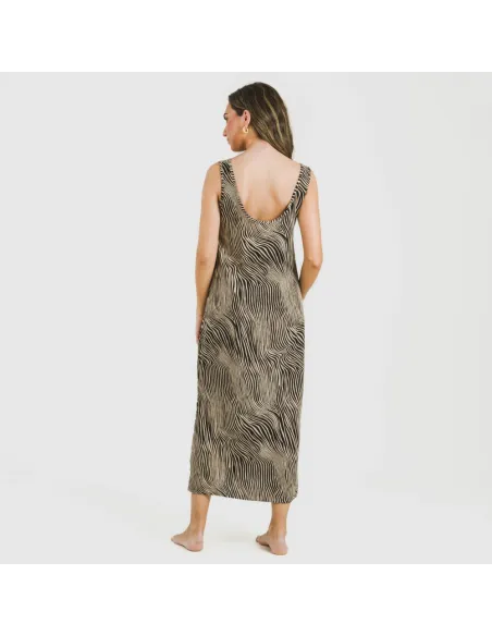 Vestido comprido alças viscosa Drus bege - preto vestidos-mulher