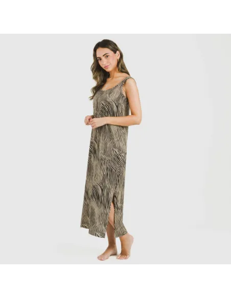 Vestido comprido alças viscosa Drus bege - preto vestidos-mulher