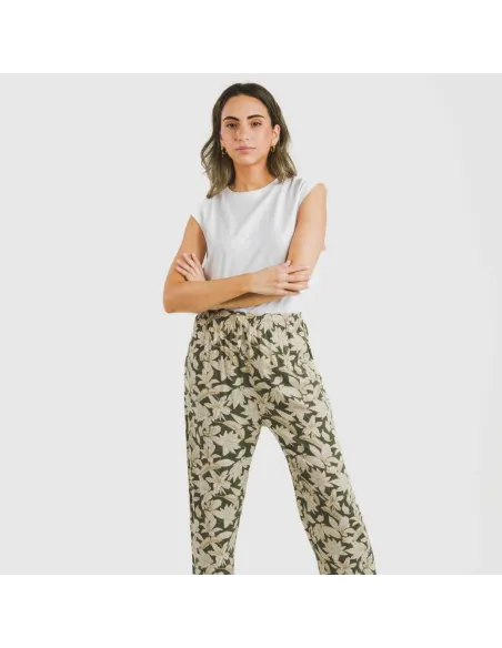 Calças viscosa Charamo verde caça pantalones-comodos-mujer