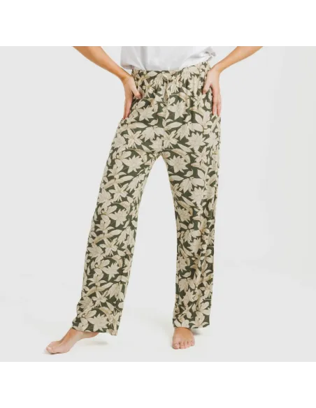 Calças viscosa Charamo verde caça pantalones-comodos-mujer