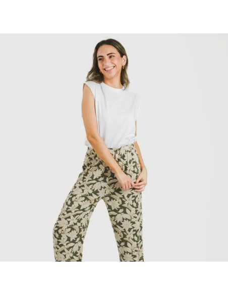 Calças viscosa Charamo verde caça pantalones-comodos-mujer