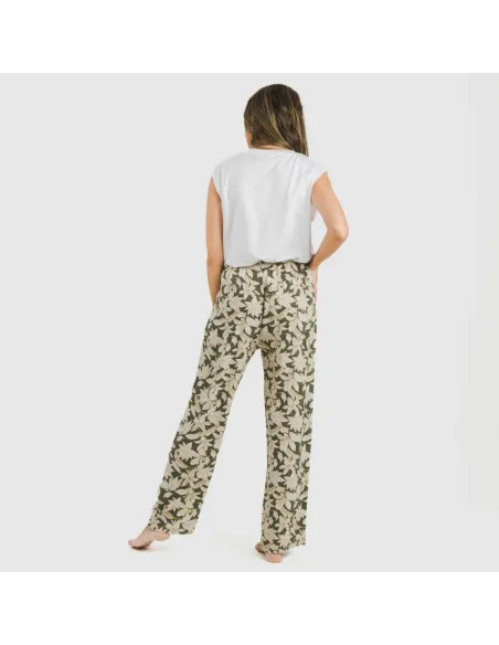 Calças viscosa Charamo verde caça pantalones-comodos-mujer