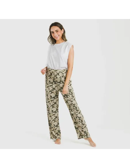Calças viscosa Charamo verde caça pantalones-comodos-mujer