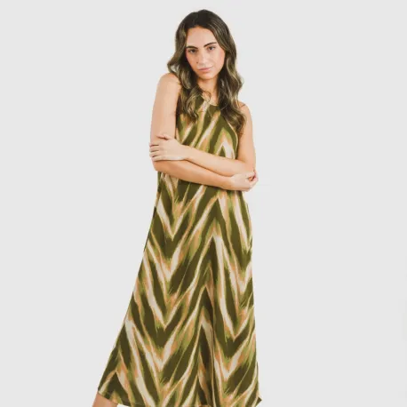 Vestido comprido alças crepe Catherine verde vestidos-mulher