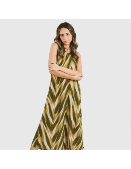 Vestido comprido alças crepe Catherine verde vestidos-mulher