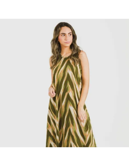 Vestido comprido alças crepe Catherine verde vestidos-mulher