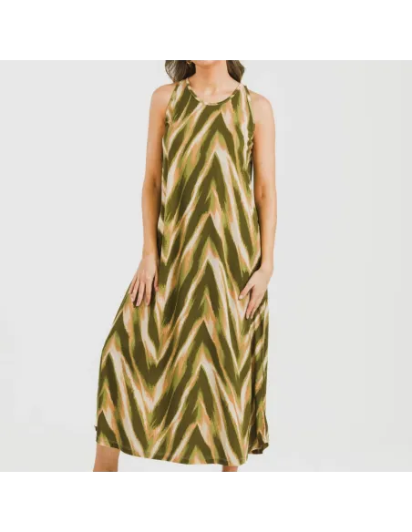 Vestido comprido alças crepe Catherine verde vestidos-mulher