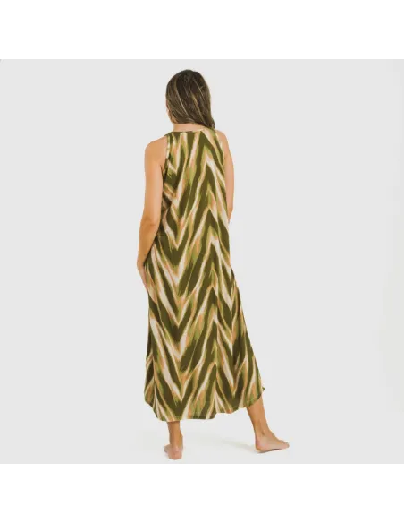 Vestido comprido alças crepe Catherine verde vestidos-mulher