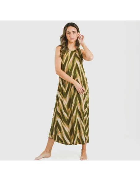 Vestido comprido alças crepe Catherine verde vestidos-mulher