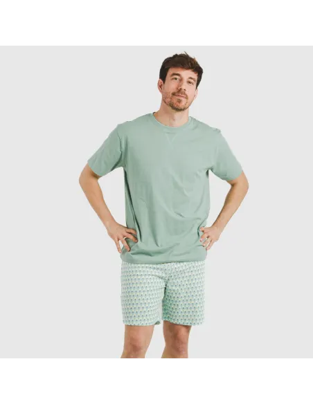 Pijama curto algodão homem Olimpo verde francês pijamas-curtos-homem