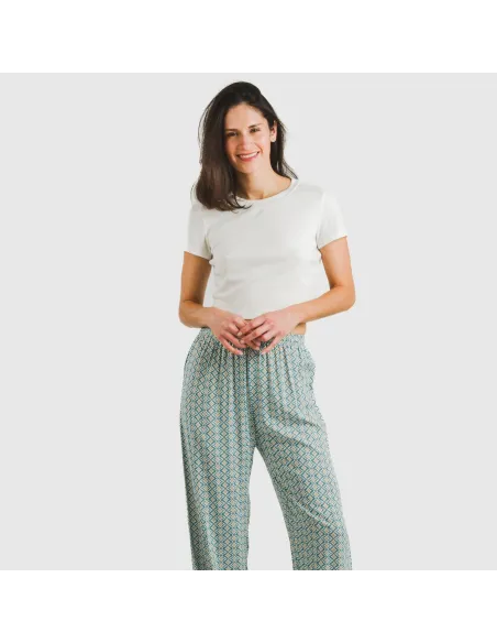 Calças viscosa Dulcinea água marinha pantalones-comodos-mujer