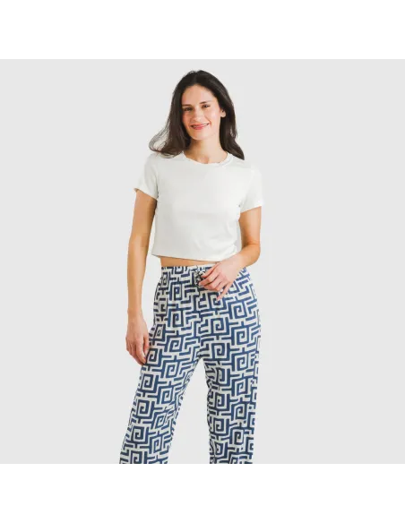 Calças viscosa Beriche azul pantalones-comodos-mujer