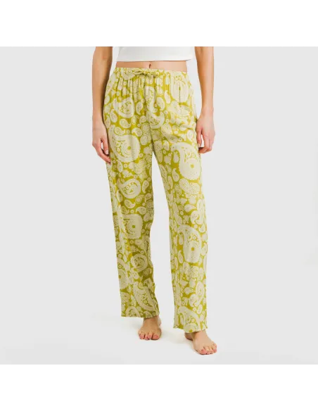 Calças viscosa Marianela verde lima pantalones-comodos-mujer