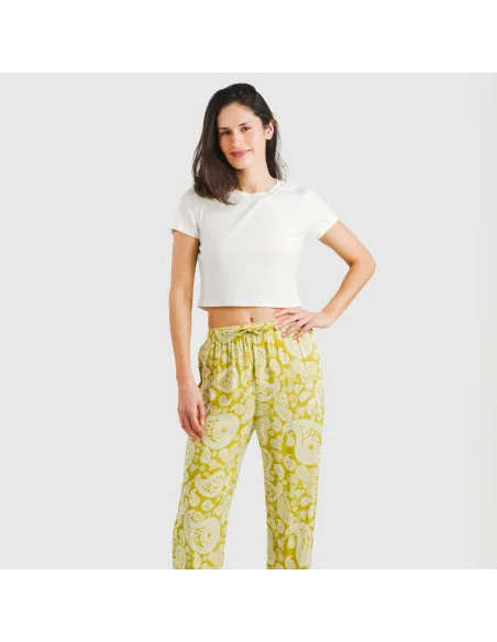 Calças viscosa Marianela verde lima pantalones-comodos-mujer