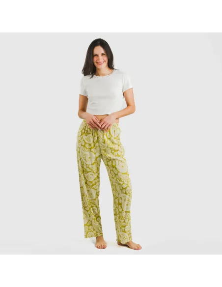 Calças viscosa Marianela verde lima pantalones-comodos-mujer