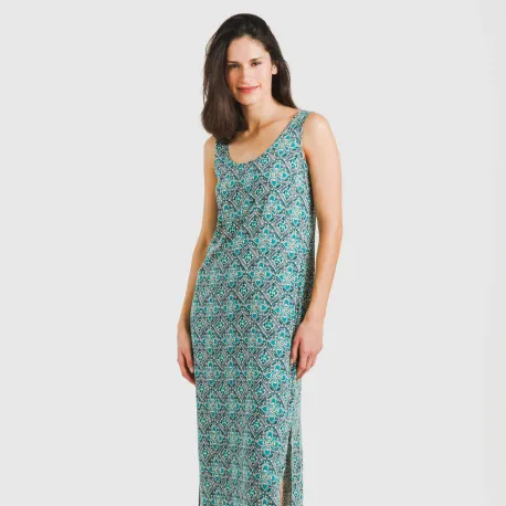 Vestido comprido alças viscosa Malura água marinha vestidos-mulher