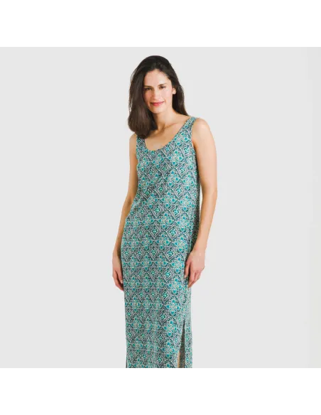 Vestido comprido alças viscosa Malura água marinha vestidos-mulher