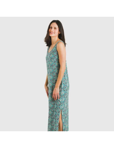 Vestido comprido alças viscosa Malura água marinha vestidos-mulher