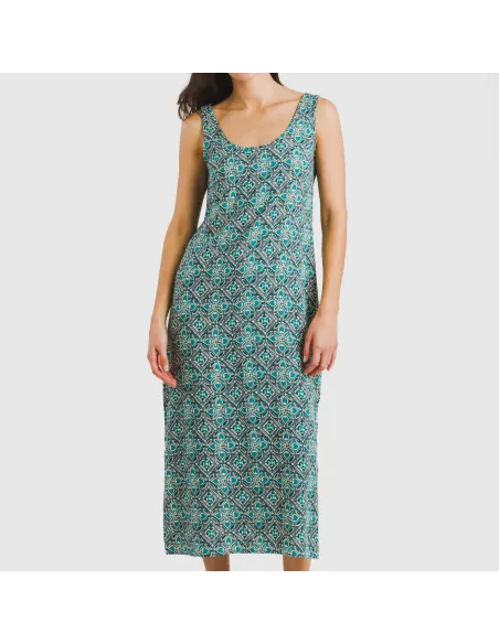 Vestido comprido alças viscosa Malura água marinha vestidos-mulher