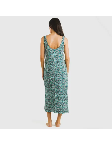 Vestido comprido alças viscosa Malura água marinha vestidos-mulher