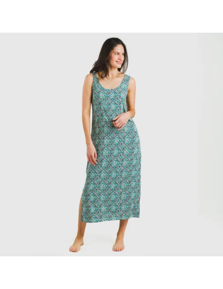 Vestido comprido alças viscosa Malura água marinha vestidos-mulher
