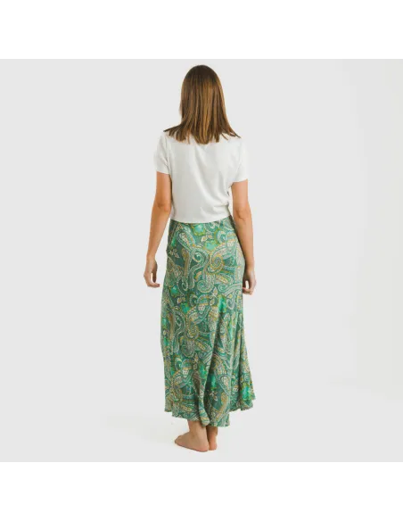 Saia midi viscosa bambula Patme verde faldas