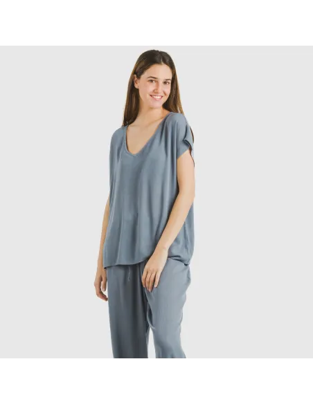 Camisola manga fluída viscosa bambula lisa roupa-para-estar-por-casa