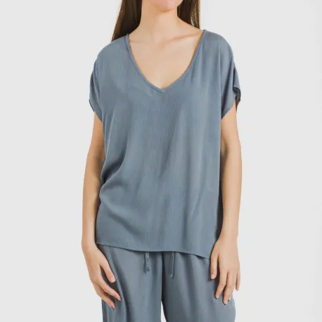 Camisola manga fluída viscosa bambula lisa roupa-para-estar-por-casa