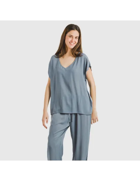 Camisola manga fluída viscosa bambula lisa roupa-para-estar-por-casa