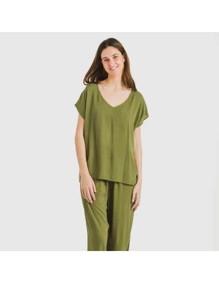 Camisola manga fluída viscosa bambula lisa roupa-para-estar-por-casa