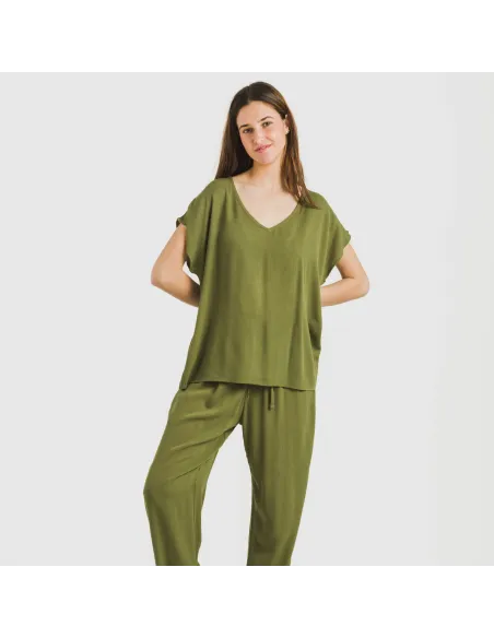 Camisola manga fluída viscosa bambula lisa roupa-para-estar-por-casa
