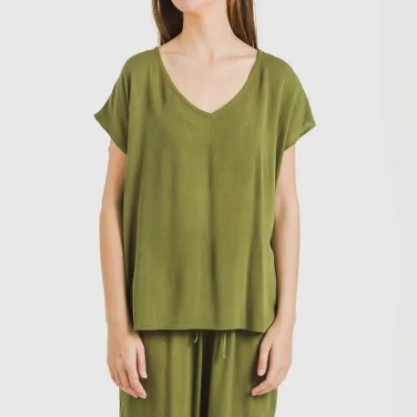 Camisola manga fluída viscosa bambula lisa roupa-para-estar-por-casa